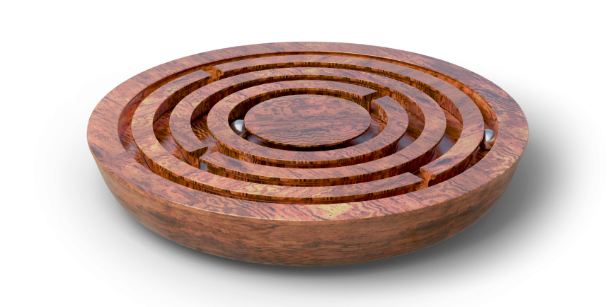 Rundes Holzlabyrinth mit Kugel